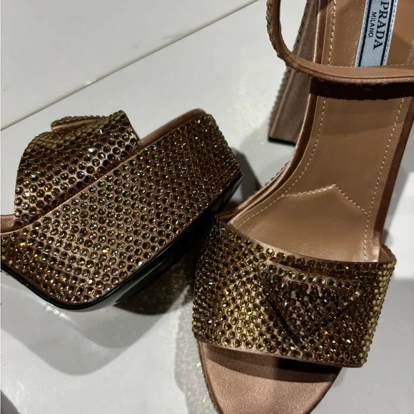 Prada Women's Tan Embellished Sandals - Picture 7 of 7